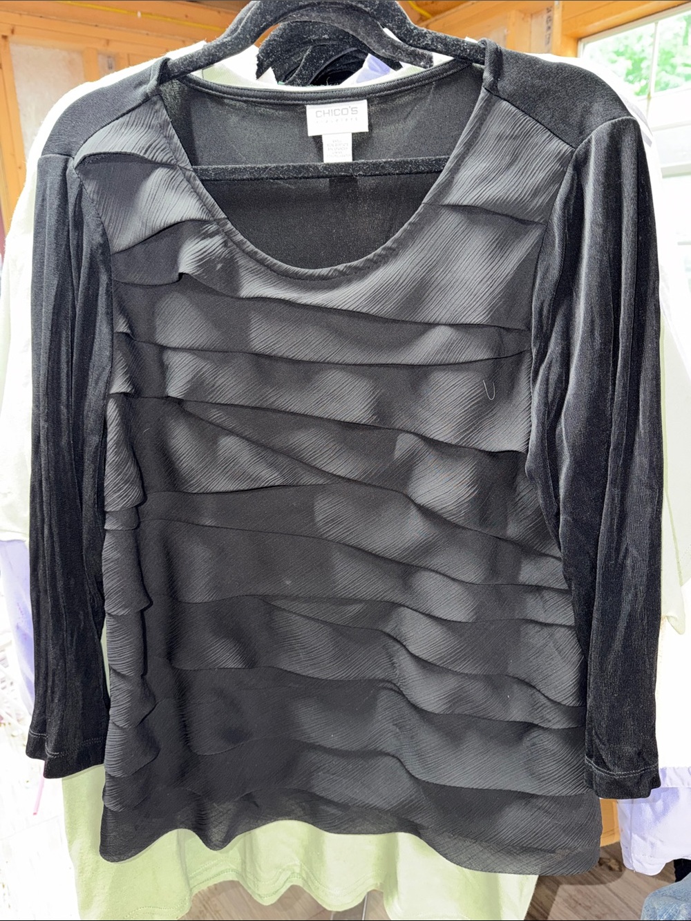 Chico's Black Layered Scoop-Neck Long Sleeve Top